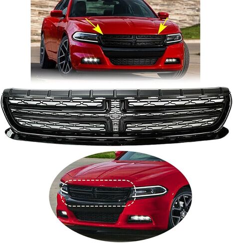 Bumper Grille ABS Compatible with 2015 2016 2017 2018 D0dge Charger R/T,SE,SXT Vivid Black Front Upper Grill in Saudi Arabia