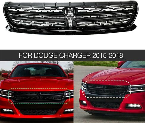 Bumper Grille ABS Compatible with 2015 2016 2017 2018 D0dge Charger R/T,SE,SXT Vivid Black Front Upper Grill in Saudi Arabia