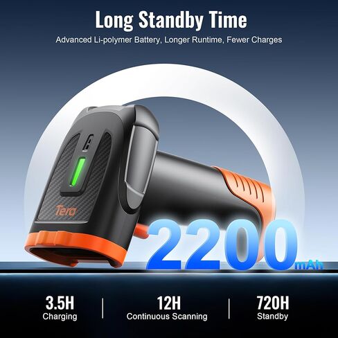 Tera Barcode Scanner Wireless Handheld: with 2200mAh Lithium-Polymer Battery Works with Bluetooth 2.4G Cordless USB Wired 1D 2D QR Bar Code Reader for Retail Inventory Management Model D5300 in Saudi Arabia
