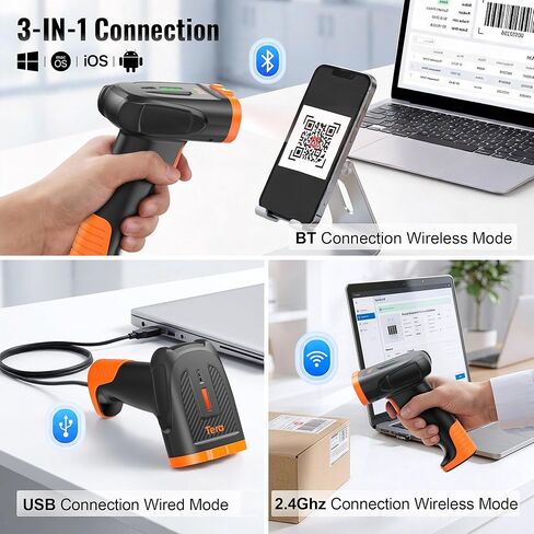 Tera Barcode Scanner Wireless Handheld: with 2200mAh Lithium-Polymer Battery Works with Bluetooth 2.4G Cordless USB Wired 1D 2D QR Bar Code Reader for Retail Inventory Management Model D5300 in Saudi Arabia