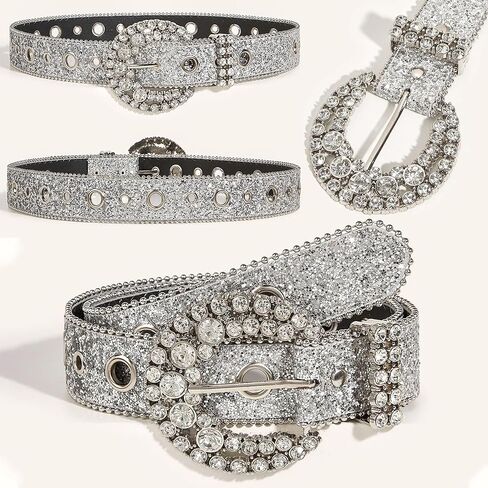 IZUS Rhinestone-Western-Belt for Women Sparkly-Glitter-Waist-Strap Cowgirl Belts for Jeans Pants Skirt Cowboy Country in Saudi Arabia