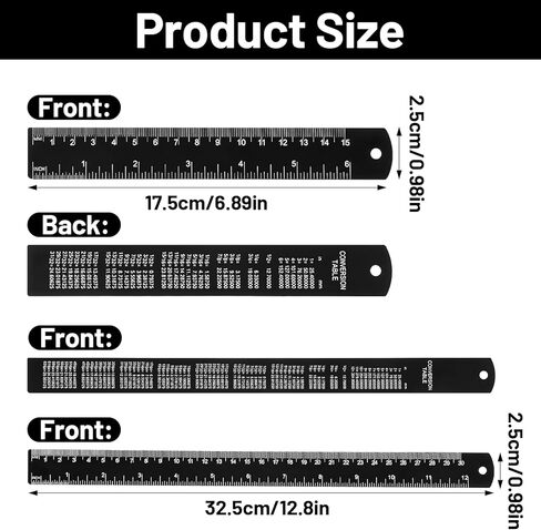2 Pack Metal Ruler Set Dual Scale Metric Imperial Straight Edge Rule Edge-to-Edge Measuring Black Ruler with Centimeters Millimeters Inches for Home Office Drafting Geometry Crafting Drawing in Saudi Arabia