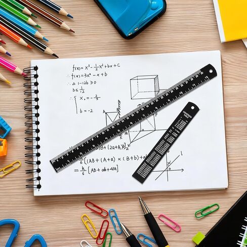 2 Pack Metal Ruler Set Dual Scale Metric Imperial Straight Edge Rule Edge-to-Edge Measuring Black Ruler with Centimeters Millimeters Inches for Home Office Drafting Geometry Crafting Drawing in Saudi Arabia