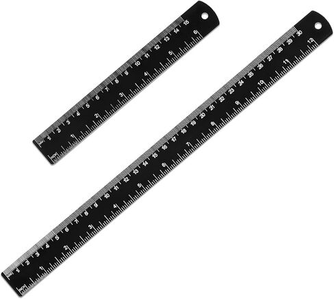 2 Pack Metal Ruler Set Dual Scale Metric Imperial Straight Edge Rule Edge-to-Edge Measuring Black Ruler with Centimeters Millimeters Inches for Home Office Drafting Geometry Crafting Drawing in Saudi Arabia