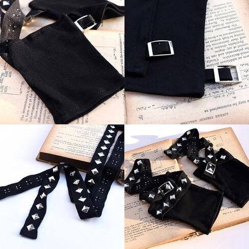 Punk Fingerless Gloves for Women - Rivet Black Biker Style Cut-Off Mittens for Jinx Cosplay & Cyberpunk Fashion in Kuwait