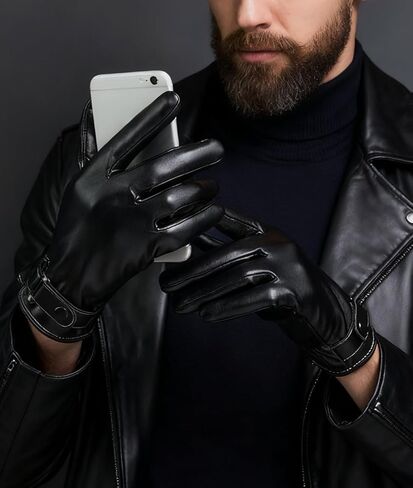 Leather Cycling Gloves for Men, Winter Soft Warm Touch Screen Motor Gloves 1 Pair in Saudi Arabia