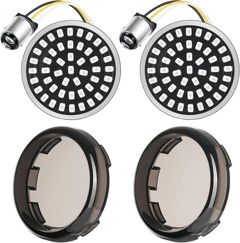 PBYMT 2 بوصة إشارات الانعطاف LED، 1157 خلفية 48 LED إشارات الانعطاف مجموعة ضوء الفرامل مع 2 غطاء عدسة مدخنة مناسب لـ Harley Davidson Touring Sportster Dyna Softail Iron 883 1986-2024 in Saudi Arabia