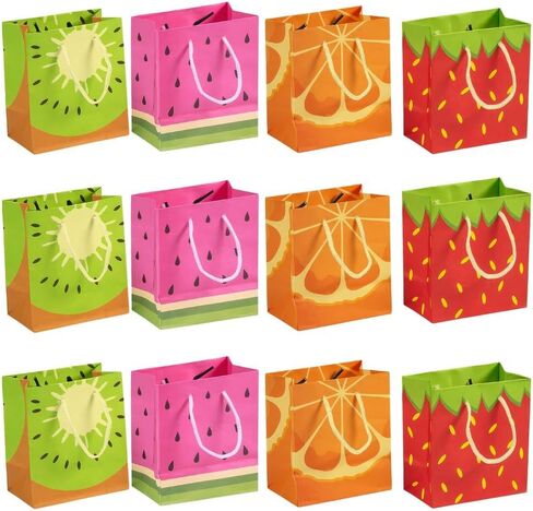 Fun Express Tutti Frutti Fruit Designed Gift Bags - Set of 12 - Strawberry, Watermelon, Kiwi, Orange - Party Favor Supplies in Saudi Arabia