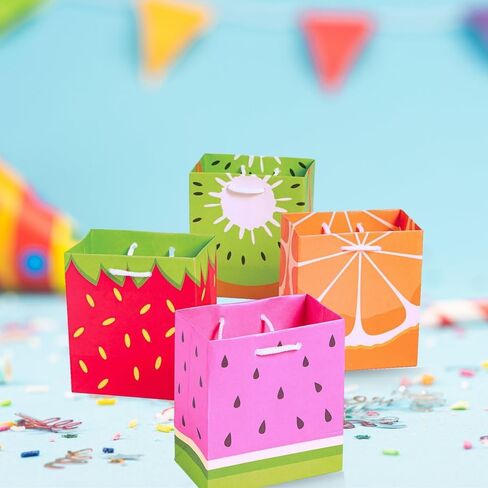 Fun Express Tutti Frutti Fruit Designed Gift Bags - Set of 12 - Strawberry, Watermelon, Kiwi, Orange - Party Favor Supplies in Saudi Arabia