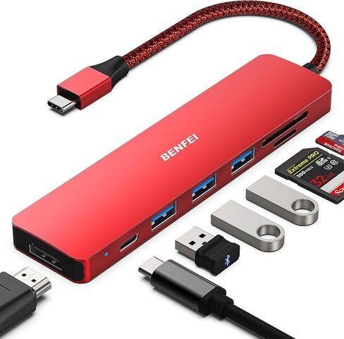 BENFEI 5in1 USB C Hub مع 4K HDMI، 3 USB-A، توصيل طاقة 100 واط، كابل تصميم منسوج من السيليكون، حافظة ألومنيوم متوافقة مع MacBook Pro/Air، iPad Pro، iMac، iPhone 15 Pro/Pro Max، XPS، Thinkpad in Saudi Arabia