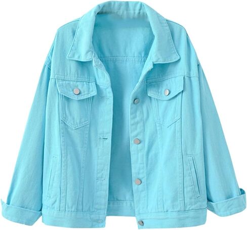 سترات نسائية من الدنيم مقاس كبير وأزرار سفلية وأكمام طويلة وسترة جينز قصيرة مع جيوب وسترة خفيفة الوزن غير رسمية in Saudi Arabia