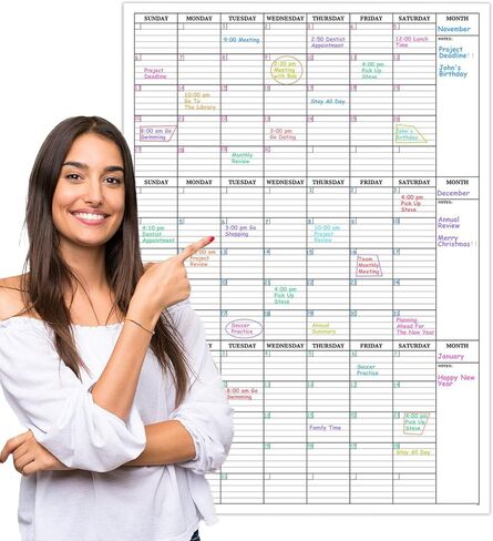 Large Dry Erase Calendar for Wall – Yearly Wall Calendar Dry Erase, 37" x 57.9", 12-Month Undated Blank Calendar Planner, Reusable Laminated Task Organizer, Great for Office, Classroom, Home in Kuwait