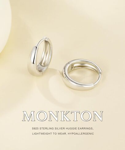 Monkton Huggie Earrings S925 Sterling Silver Small Hoop Earrings - 15mm Chic Lightweight Hypoallergenic Women's Jewelry in Kuwait