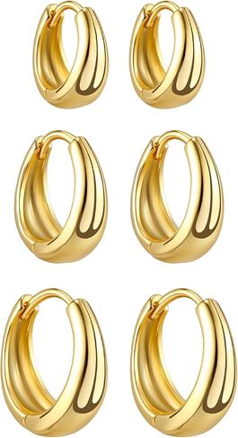 3 Pairs Chunky Small Gold/Silver Plated Huggie Hoop Earrings for Women Non Tarnish Lightweight Mini Tiny Earrings Jewelry Pack Stack in Saudi Arabia