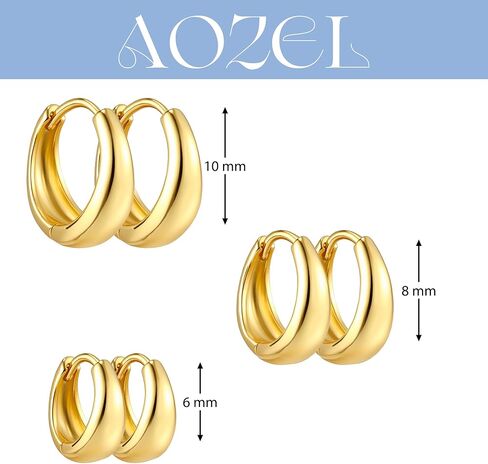 3 Pairs Chunky Small Gold/Silver Plated Huggie Hoop Earrings for Women Non Tarnish Lightweight Mini Tiny Earrings Jewelry Pack Stack in Saudi Arabia