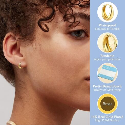 3 Pairs Chunky Small Gold/Silver Plated Huggie Hoop Earrings for Women Non Tarnish Lightweight Mini Tiny Earrings Jewelry Pack Stack in Saudi Arabia