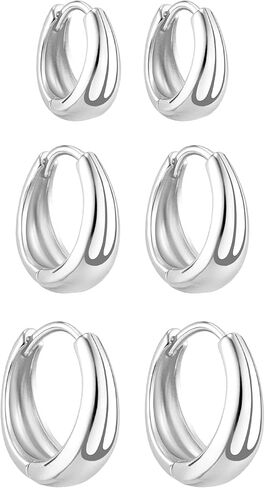 3 Pairs Chunky Small Gold/Silver Plated Huggie Hoop Earrings for Women Non Tarnish Lightweight Mini Tiny Earrings Jewelry Pack Stack in Saudi Arabia