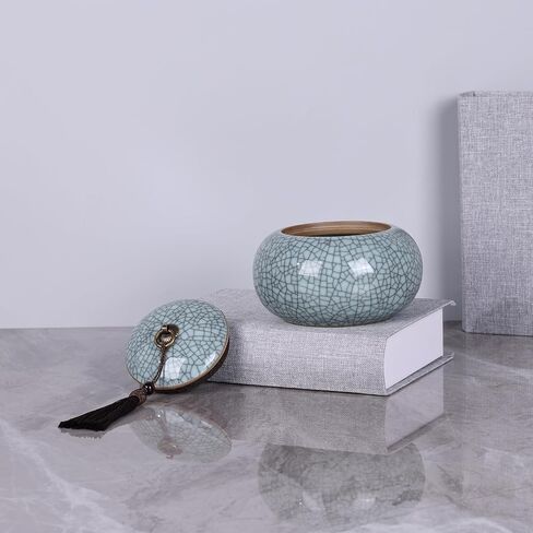 XINGYAN Longquan Celadon Porcelain Jar,21 oz Decorative Jar, Tea Storage Container for Loose Tea, Celadon Vase Ginger Jar, Di Yao Original or Ge Kiln Crackle/Crackle-Line (GF Line) in Saudi Arabia