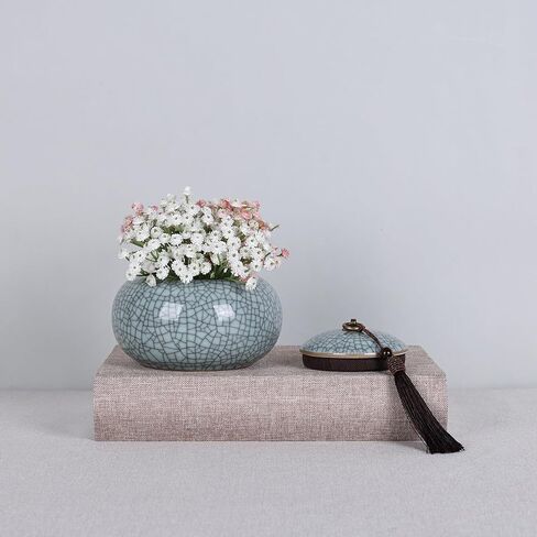 XINGYAN Longquan Celadon Porcelain Jar,21 oz Decorative Jar, Tea Storage Container for Loose Tea, Celadon Vase Ginger Jar, Di Yao Original or Ge Kiln Crackle/Crackle-Line (GF Line) in Saudi Arabia