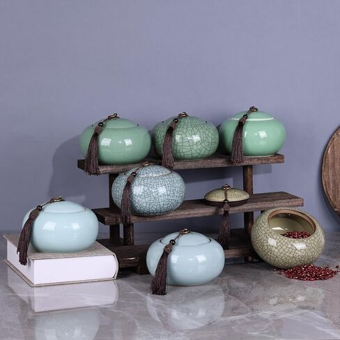 XINGYAN Longquan Celadon Porcelain Jar,21 oz Decorative Jar, Tea Storage Container for Loose Tea, Celadon Vase Ginger Jar, Di Yao Original or Ge Kiln Crackle/Crackle-Line (GF Line) in Saudi Arabia