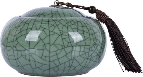 XINGYAN Longquan Celadon Porcelain Jar,21 oz Decorative Jar, Tea Storage Container for Loose Tea, Celadon Vase Ginger Jar, Di Yao Original or Ge Kiln Crackle/Crackle-Line (GF Line) in Saudi Arabia