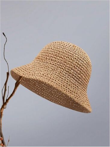 MakeMeChic Women's Straw Foldable Hat Floppy Sun Protection Foldable Summer Cap in Saudi Arabia