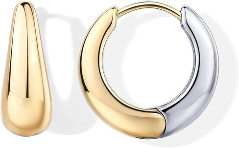 PAVOI Waterproof Reversible Chunky Hoop Earrings with Mixed Metals - 14K Gold Plated Thick Two Tone Hoop Earrings Two Ways - Stainless Steel Hypoallergenic Statement Jewelry - 12mm in Saudi Arabia