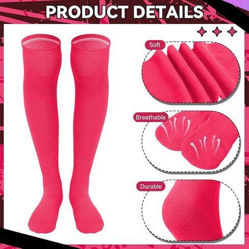 18 Pcs Pink Youth Sock Set 6 Soccer Football Softball Baseball Knee High Socks 6 Elastic Hair Ties 6 Sports Headbands for Athletic Youth Adults Team Sport in Saudi Arabia