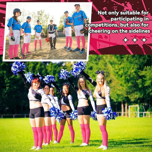 18 Pcs Pink Youth Sock Set 6 Soccer Football Softball Baseball Knee High Socks 6 Elastic Hair Ties 6 Sports Headbands for Athletic Youth Adults Team Sport in Saudi Arabia