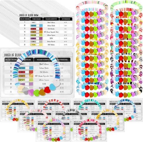 Tondiamo 25 Sets Order of Blood Draw Badge Card Lab Week Gifts Reference Card with Beaded Bracelets Phlebotomy Essentials Accessories for Phlebotomist Lab Tech Rn Nurse Student Practitioner in Saudi Arabia