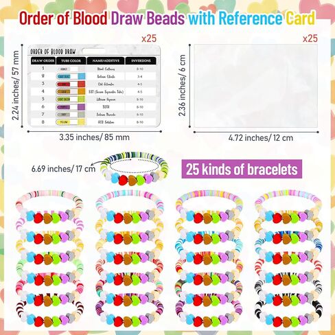 Tondiamo 25 Sets Order of Blood Draw Badge Card Lab Week Gifts Reference Card with Beaded Bracelets Phlebotomy Essentials Accessories for Phlebotomist Lab Tech Rn Nurse Student Practitioner in Saudi Arabia