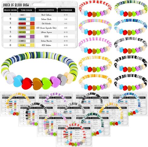 Tondiamo 25 Sets Order of Blood Draw Badge Card Lab Week Gifts Reference Card with Beaded Bracelets Phlebotomy Essentials Accessories for Phlebotomist Lab Tech Rn Nurse Student Practitioner in Saudi Arabia