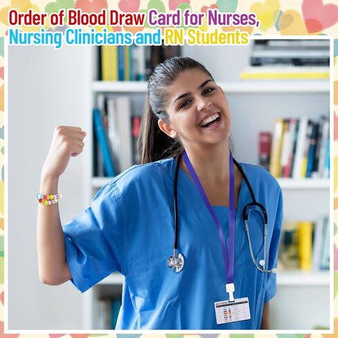 Tondiamo 25 Sets Order of Blood Draw Badge Card Lab Week Gifts Reference Card with Beaded Bracelets Phlebotomy Essentials Accessories for Phlebotomist Lab Tech Rn Nurse Student Practitioner in Saudi Arabia