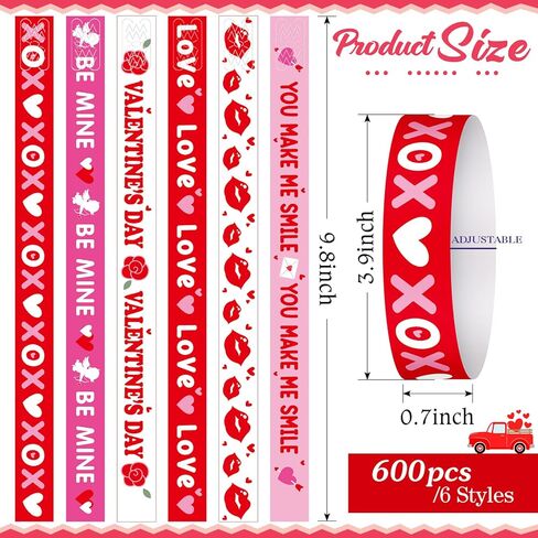 600 Counts Paper Wristbands Football Wrist Bands Sport Themed Hand Bands for Favors Events Bulk Football Armbands Multicolor Adhesive Bracelets Identification Wristbands for Party (Heart Style) in Saudi Arabia
