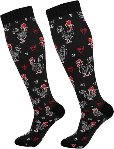 Wusikd Heart Roosters Compression Socks for Women and Men Circulation Cute Long Socks for Athletic Running 1 in Kuwait
