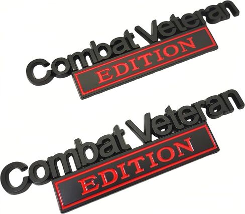 2PC Combat Veteran Edition Emblem Car Bumper Metal 3D Badge Decal Sticker Replacement for F150 F250 F350 Motorcycle Truck SUV Cruise Ship Tank 5.9'' x 1.4'' Black/Red in Saudi Arabia