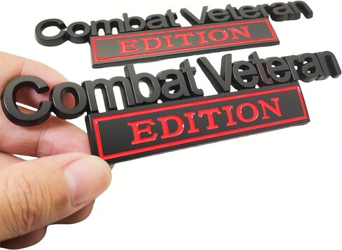2PC Combat Veteran Edition Emblem Car Bumper Metal 3D Badge Decal Sticker Replacement for F150 F250 F350 Motorcycle Truck SUV Cruise Ship Tank 5.9'' x 1.4'' Black/Red in Saudi Arabia
