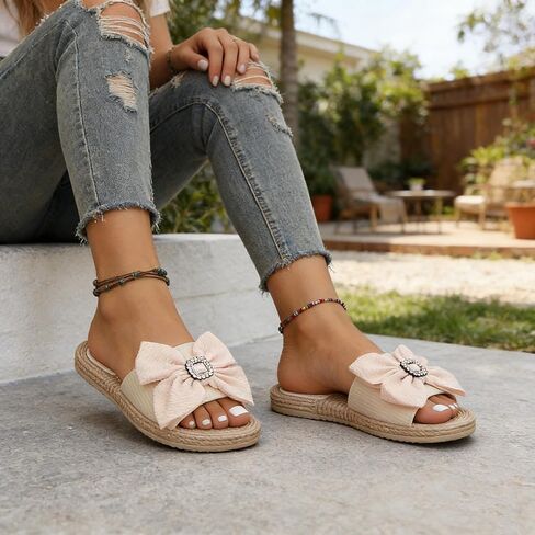 Women's Espadrille Platform Slide Slippers - Bow Knot Open Toe Sandals, Non-Slip Slip-On Shoes for Beach Vacation Daily Wear in Saudi Arabia