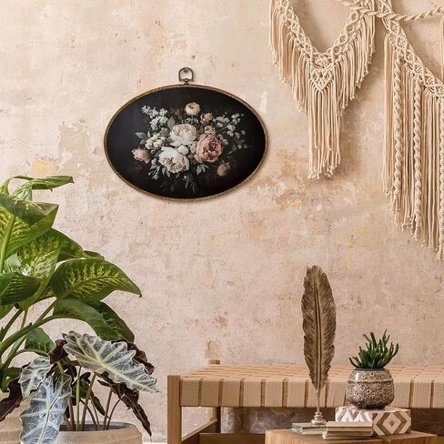 kdqua Vintage Gold Floral Oval Wall Art Decor, Dark Cottagecore Floral Canvas Artwork Framed, Moody Farmhouse Botanical Wildflower Wall Hanging Decorations for Home Bedroom Living Room, 11.4x8.6 Inch in Saudi Arabia