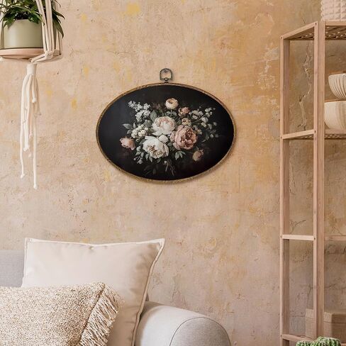 kdqua Vintage Gold Floral Oval Wall Art Decor, Dark Cottagecore Floral Canvas Artwork Framed, Moody Farmhouse Botanical Wildflower Wall Hanging Decorations for Home Bedroom Living Room, 11.4x8.6 Inch in Saudi Arabia