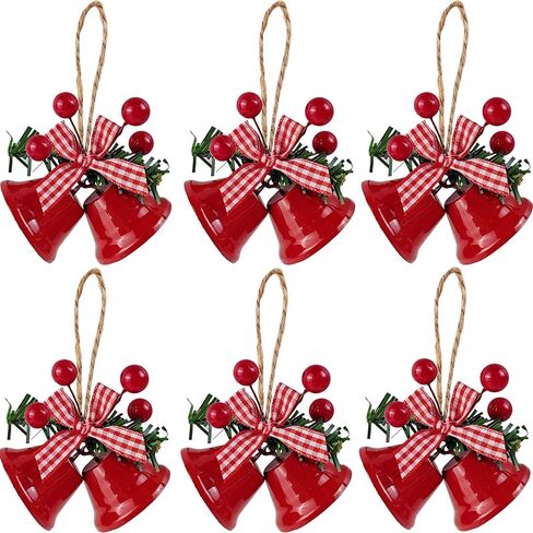 TIHOOD 6PCS 3inch Red Christmas Bells, Tree Hanging Ornament Metal Jingle Bells for Christmas Holiday Decoration in Saudi Arabia