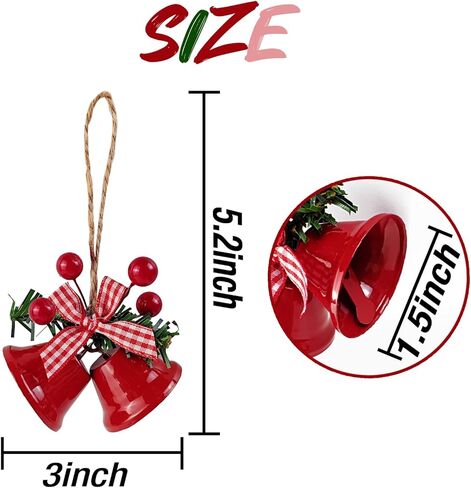 TIHOOD 6PCS 3inch Red Christmas Bells, Tree Hanging Ornament Metal Jingle Bells for Christmas Holiday Decoration in Saudi Arabia