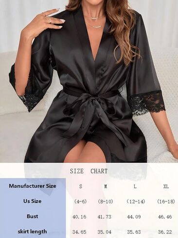 Womens Belted Lace Trim Robe Wrap Style Sleepwear Short Home Nightwear Kimono Sleeve Bathrobe Loungewear Night Robe in Saudi Arabia