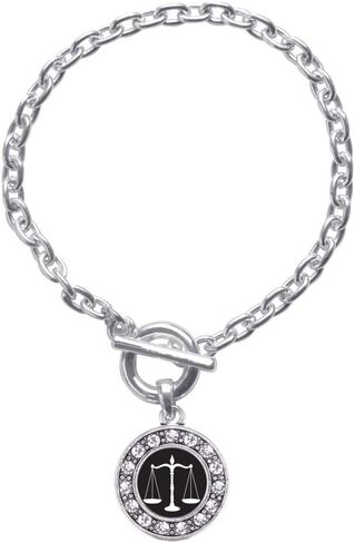 Inspired Silver - Silver Circle Charm Toggle Bracelet with Cubic Zirconia Jewelry in Saudi Arabia