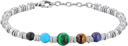 Beaded Bracelets for Men&Women, Stainless Steel Clasp Stone Beaded Bracelets Unique Valentines Birthday Gifts for Lover Family Friends,Casual Trendy Beaded Bracelets Cool Adjustable Size in Saudi Arabia