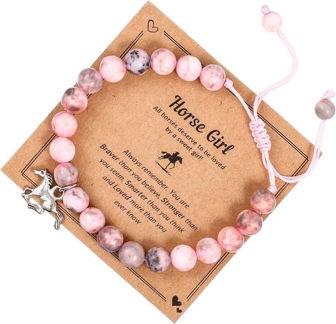 Horse Charm Bracelet, Horse Bracelet Gifts Pink Beaded Bracelets for Volleyball Pickleball Softball Birthday Gifts in Saudi Arabia