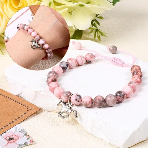 Horse Charm Bracelet, Horse Bracelet Gifts Pink Beaded Bracelets for Volleyball Pickleball Softball Birthday Gifts in Saudi Arabia