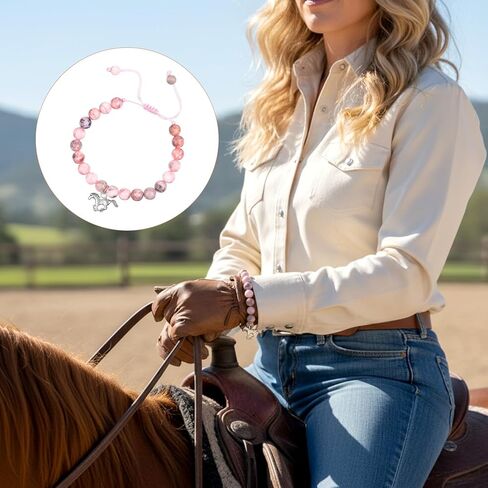 Horse Charm Bracelet, Horse Bracelet Gifts Pink Beaded Bracelets for Volleyball Pickleball Softball Birthday Gifts in Saudi Arabia