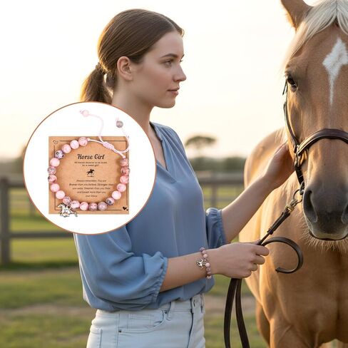 Horse Charm Bracelet, Horse Bracelet Gifts Pink Beaded Bracelets for Volleyball Pickleball Softball Birthday Gifts in Saudi Arabia