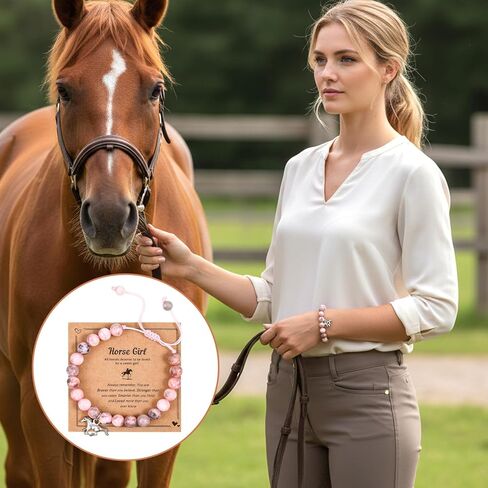 Horse Charm Bracelet, Horse Bracelet Gifts Pink Beaded Bracelets for Volleyball Pickleball Softball Birthday Gifts in Saudi Arabia